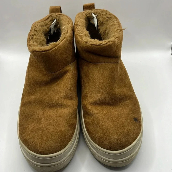 J/Slides Womens Nia Suede Pull On Ankle Boots bootie 8 faux fur tan‎ winter warm - Picture 1 of 11